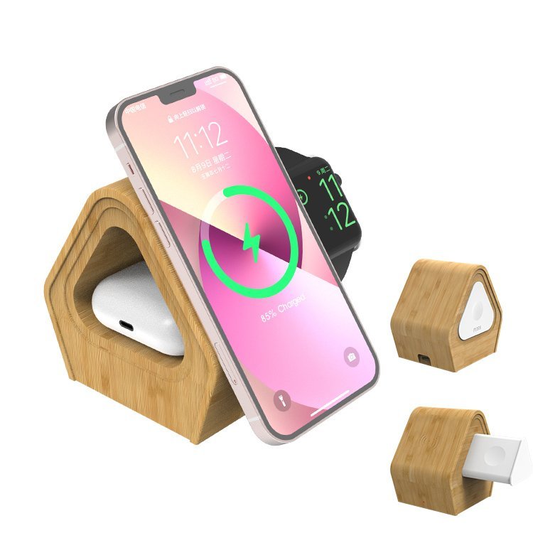 WEG-2201 3-in-1 15W MagSafe Bamboo Wireless Charger